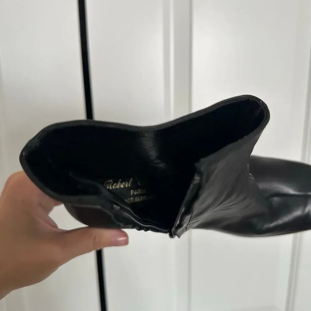 Robert Clergerie Paris Block Heel Zip Ankle Leather Boots Black Size 7